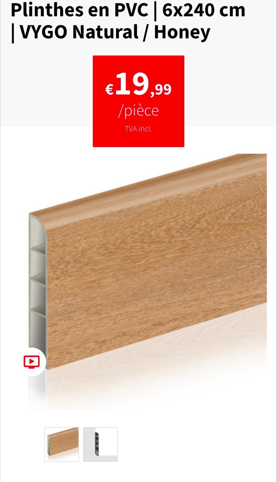 Plinthes PVC VYGO natural/honey, Neuf, 200 à 250 cm, Synthétique, Enlèvement