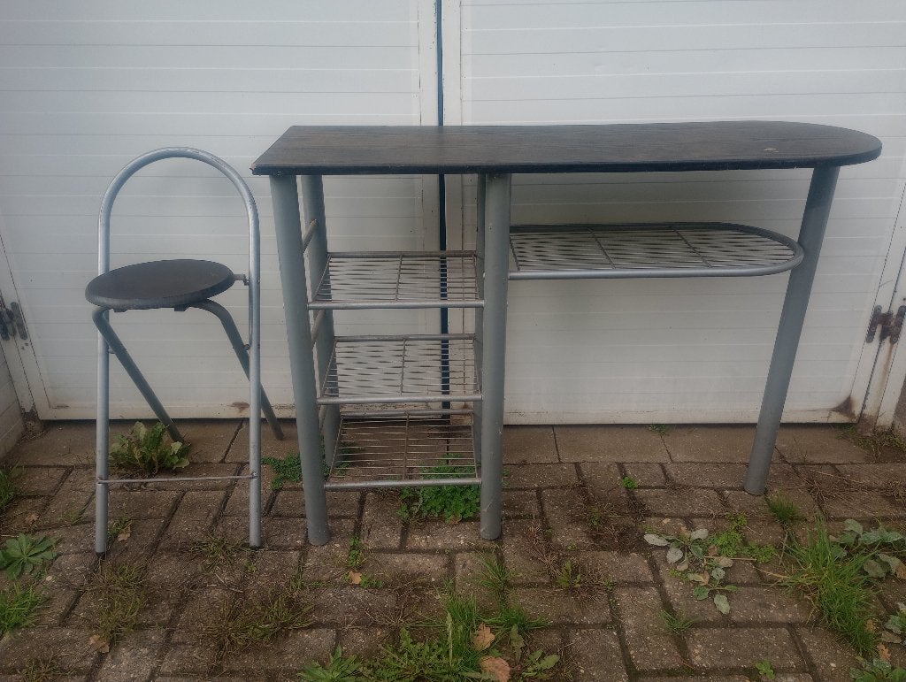 Bartafel en kruk, Ophalen, Gebruikt, 100 tot 150 cm, Eikenhout