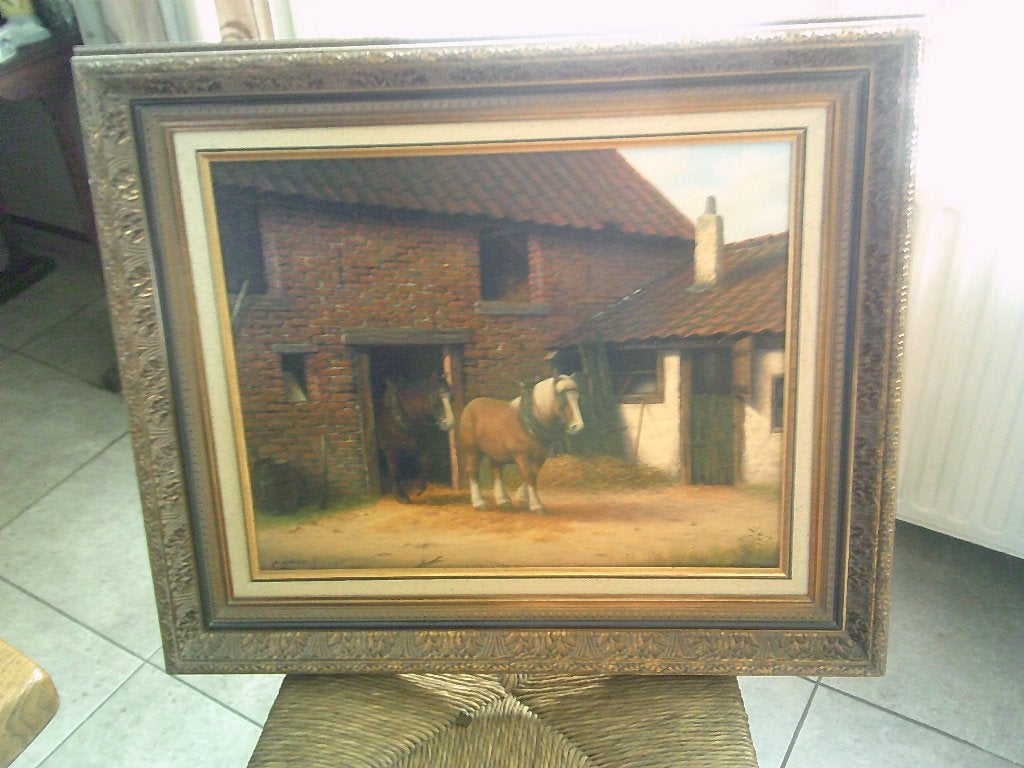 schilderij op doek get J Vanbaelen, Antiek en Kunst, Ophalen, Origineel werk, Dieren, Doek