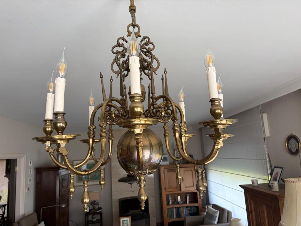 Grote antieke messing kroonluchter / luster, Antiek en Kunst, Antiek | Verlichting, Ophalen