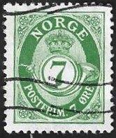 1 Postzegel Noorwegen 1929 Posthoorn 'NORGE' in Antiqua, Ophalen of Verzenden, Noorwegen, Gestempeld