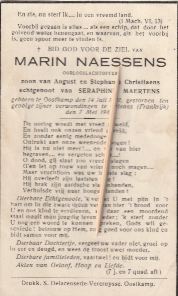 Victime de guerre 1940-1945, Envoi