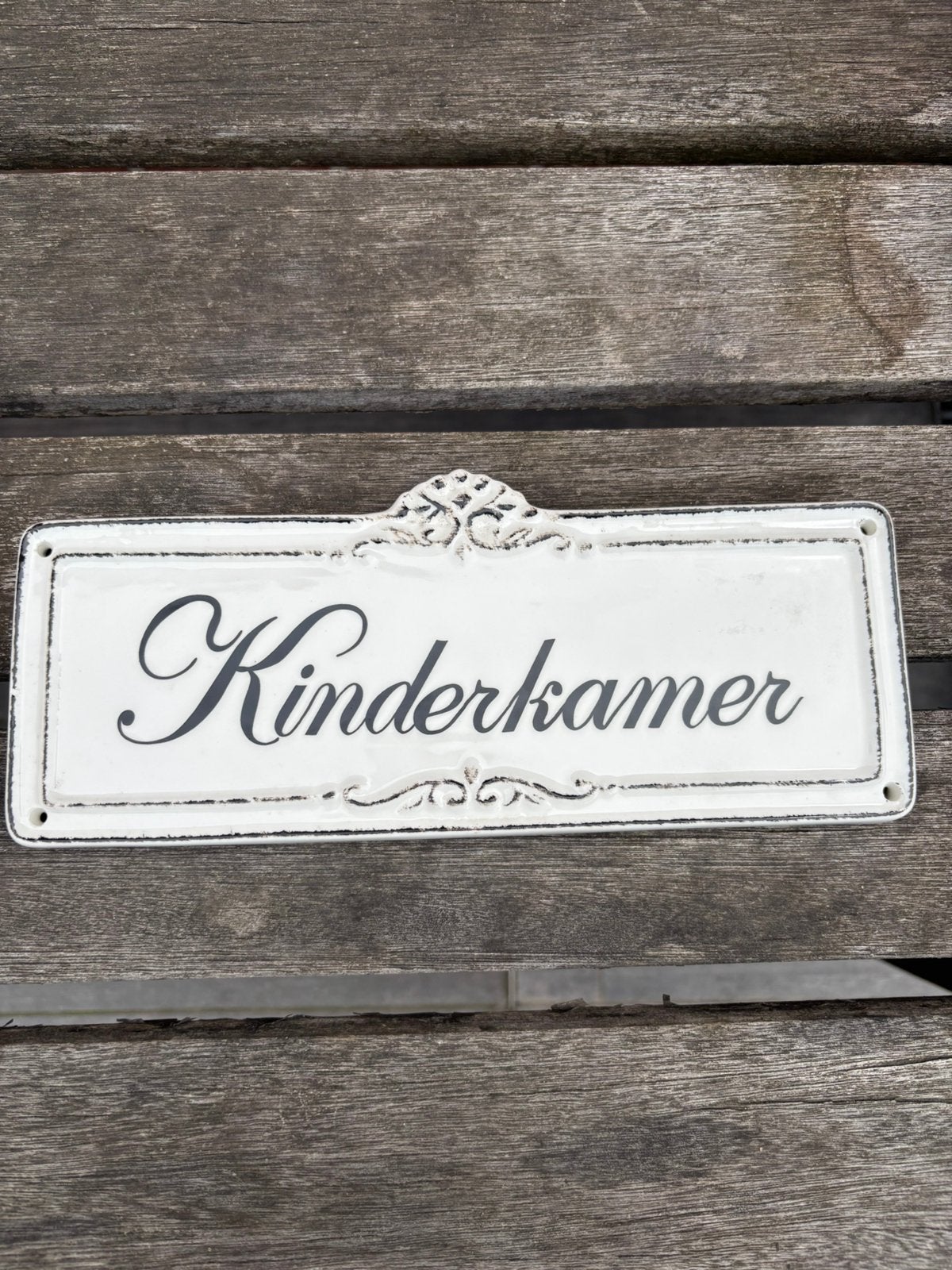 Brocante aardewerk deurbordje "Kinderkamer”,landelijke stijl, Ophalen, Zo goed als nieuw
