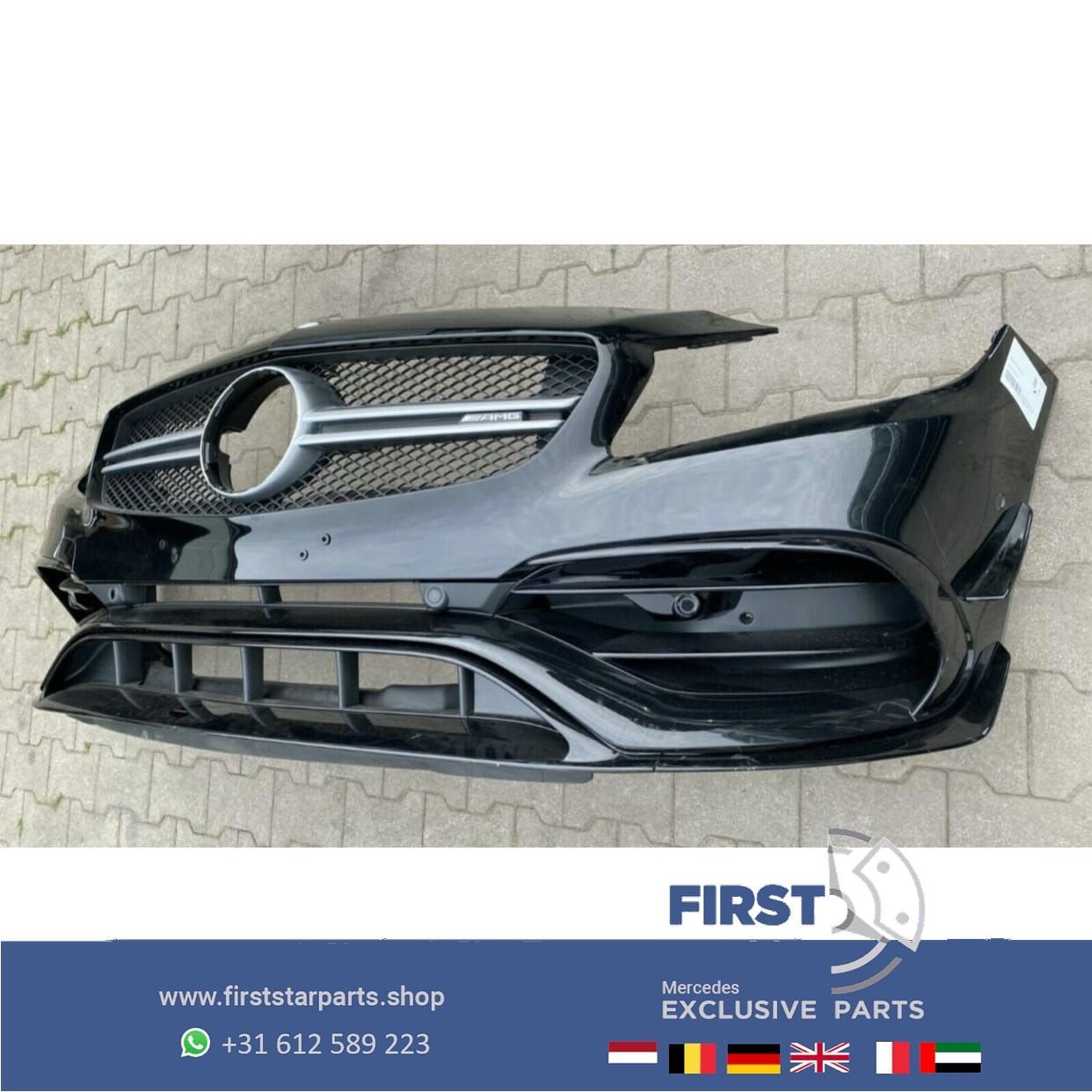 W176 A45 AMG FACELIFT VOORBUMPER ZWART COMPLEET AERO PAKKET, Gebruikt, -, Voor, Ophalen of Verzenden