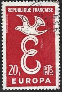 1 Postzegel Europa – Letter E en duif Frankrijk, Ophalen of Verzenden, Gestempeld