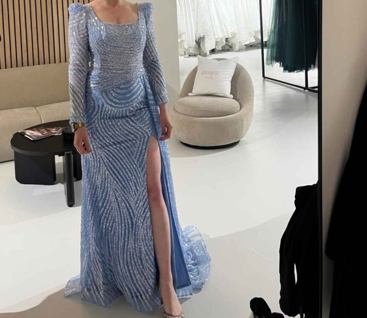 LaNuit Couture Galajurk/Avondjurk Blauw - Maat Small, Robe de gala, Enlèvement ou Envoi, Taille 36 (S), Bleu