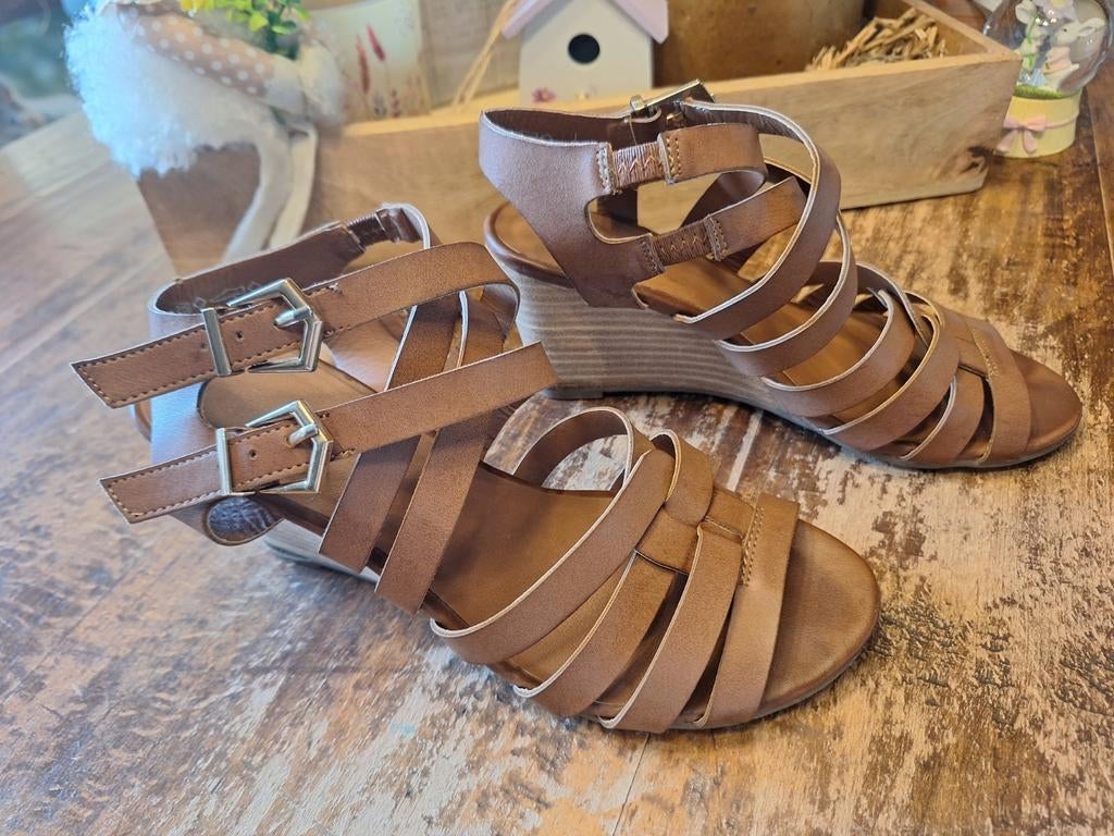 Sandale compensée marron élégante, Enlèvement ou Envoi, Comme neuf