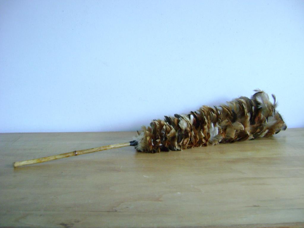 vintage plumeau met echte veren op bamboe stok, Ophalen