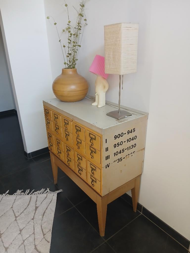 Uniek industrieel vintage apothekerskastje/archiefkastje, Huis en Inrichting, Ophalen, Gebruikt