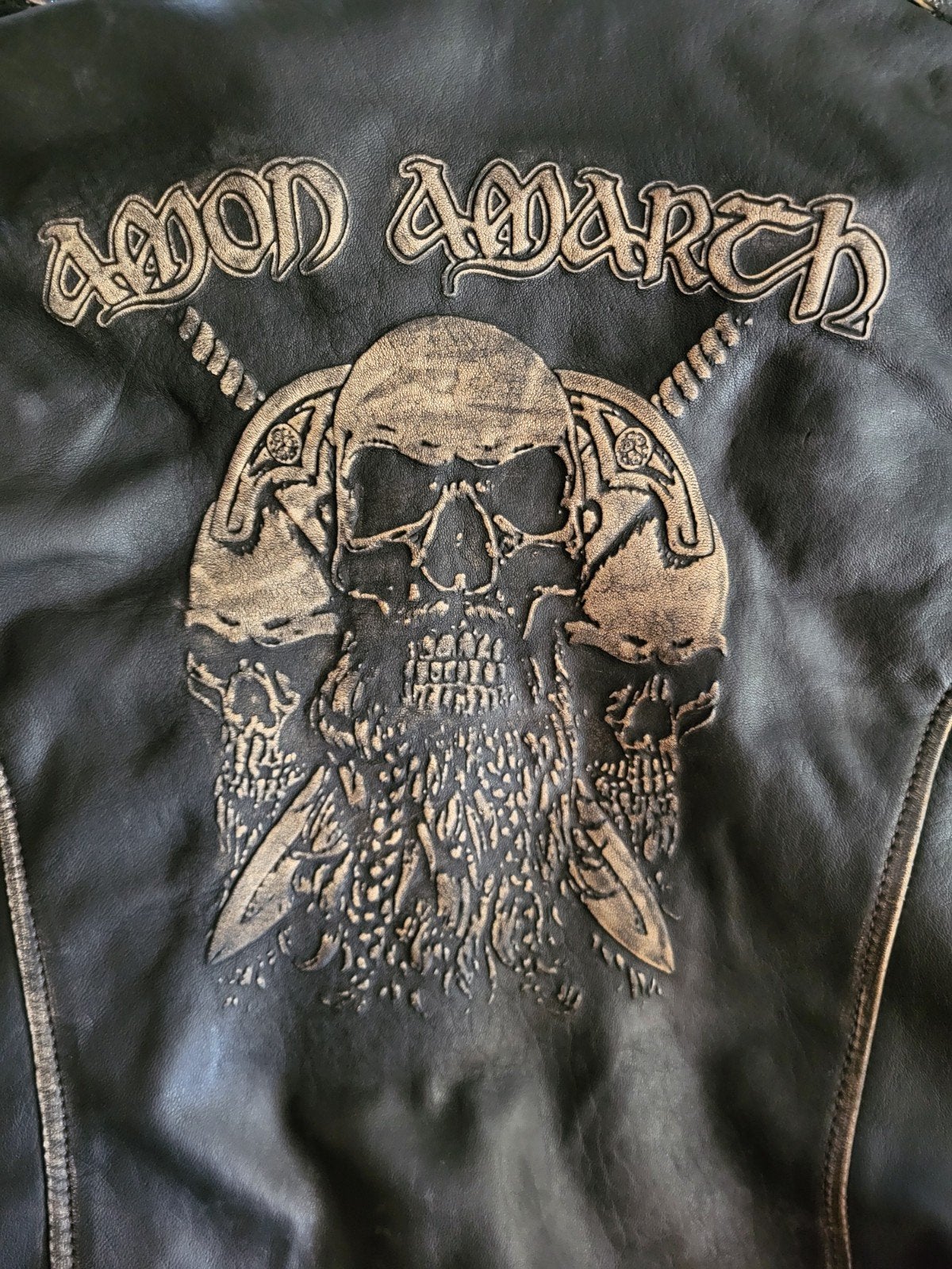Amon Amarth Leren Bikerjack Officieel EMP Signature Collecti, Maat 52/54 (L), Amon Amarth, Zwart, Ophalen of Verzenden