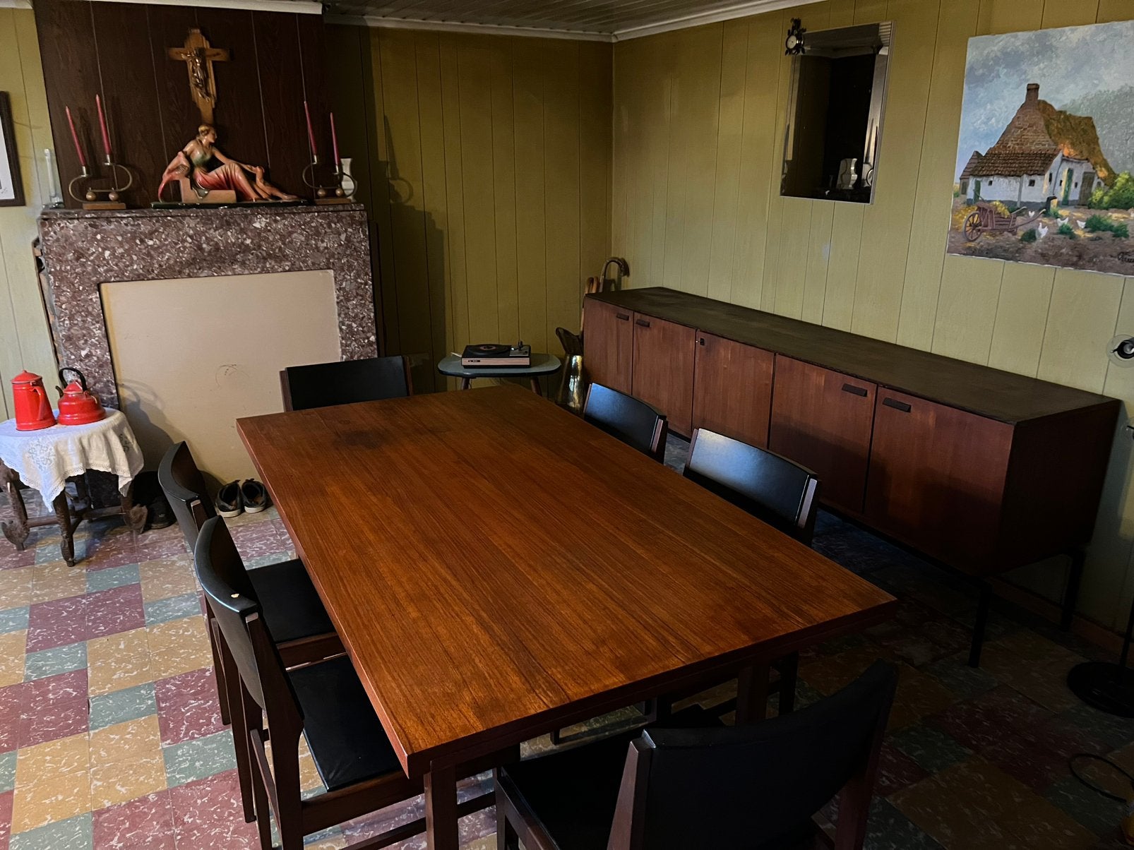 Vintage tafel en stoelen, Ophalen, Gebruikt