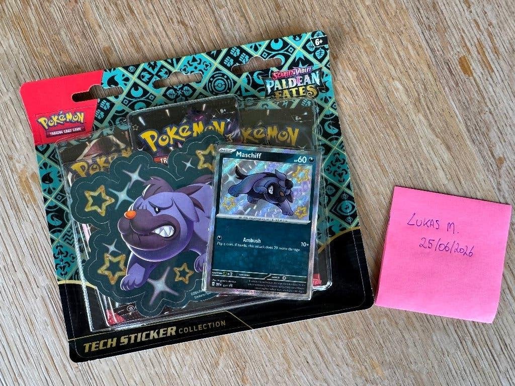 Pokemon Paldean Fates: Maschiff Tech Sticker Collection, Ophalen of Verzenden, Nieuw, Booster