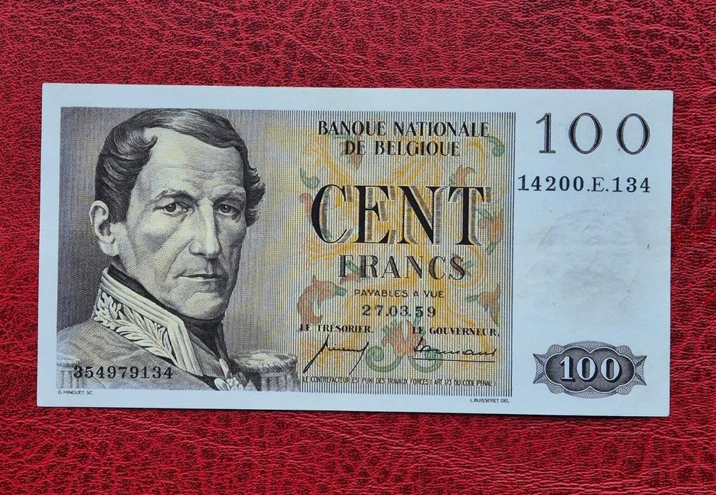 100 Francs  1959  Eeuwfeest  Pr +, Postzegels en Munten, Ophalen of Verzenden, Los biljet