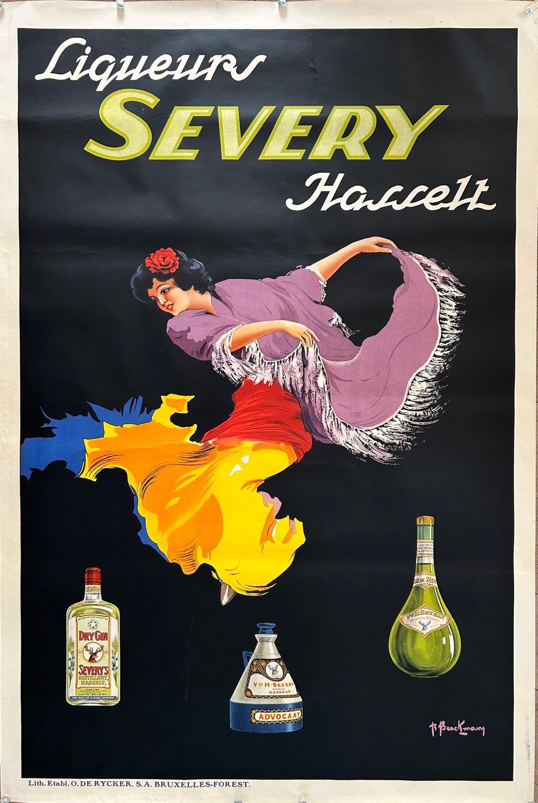 Vintage Liqueurs Severy Hasselt Affiche, Antiquités & Art, Art | Lithographies & Sérigraphies, Enlèvement ou Envoi