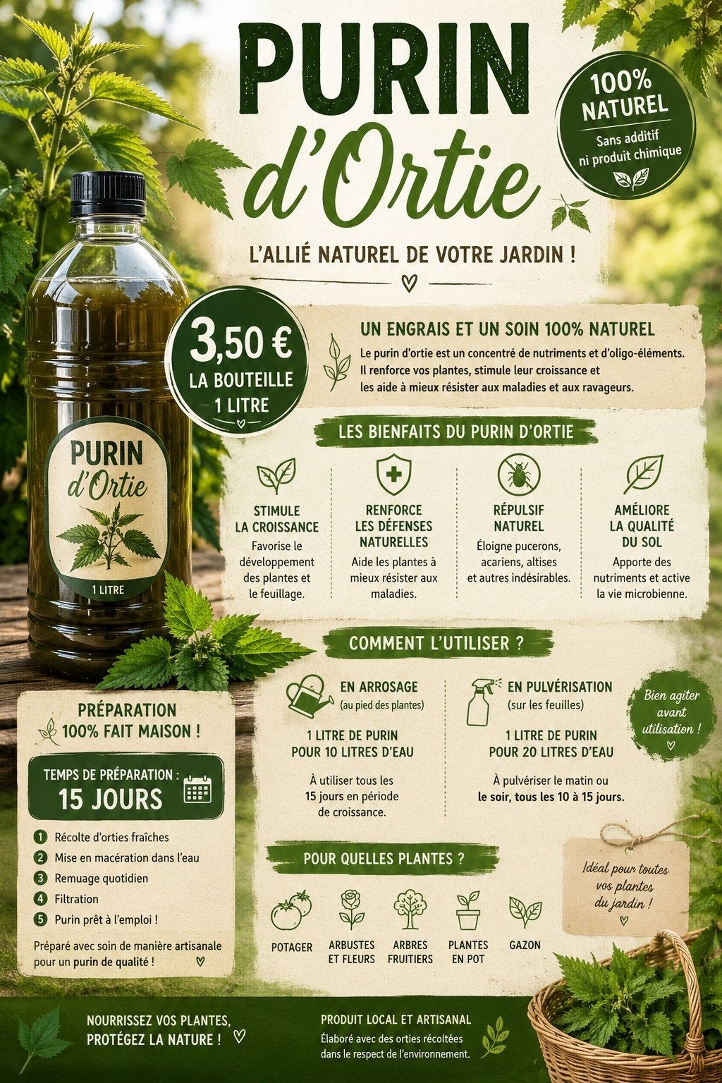 Purin d' orties 1L -> 3.5 €