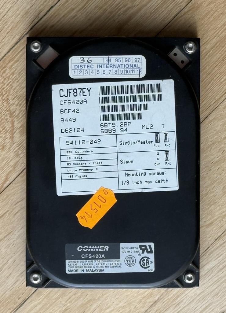Conner CFS420A - Disque dur de 420 Mo - IDE 3.5 pouces, Informatique & Logiciels, Disques durs, Utilisé, Desktop, Interne, IDE