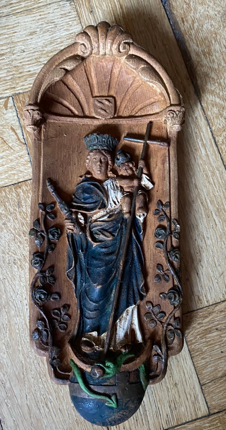 Ceracast reliëfbeeld Madonna met kind (terracotta), Antiek en Kunst, Ophalen