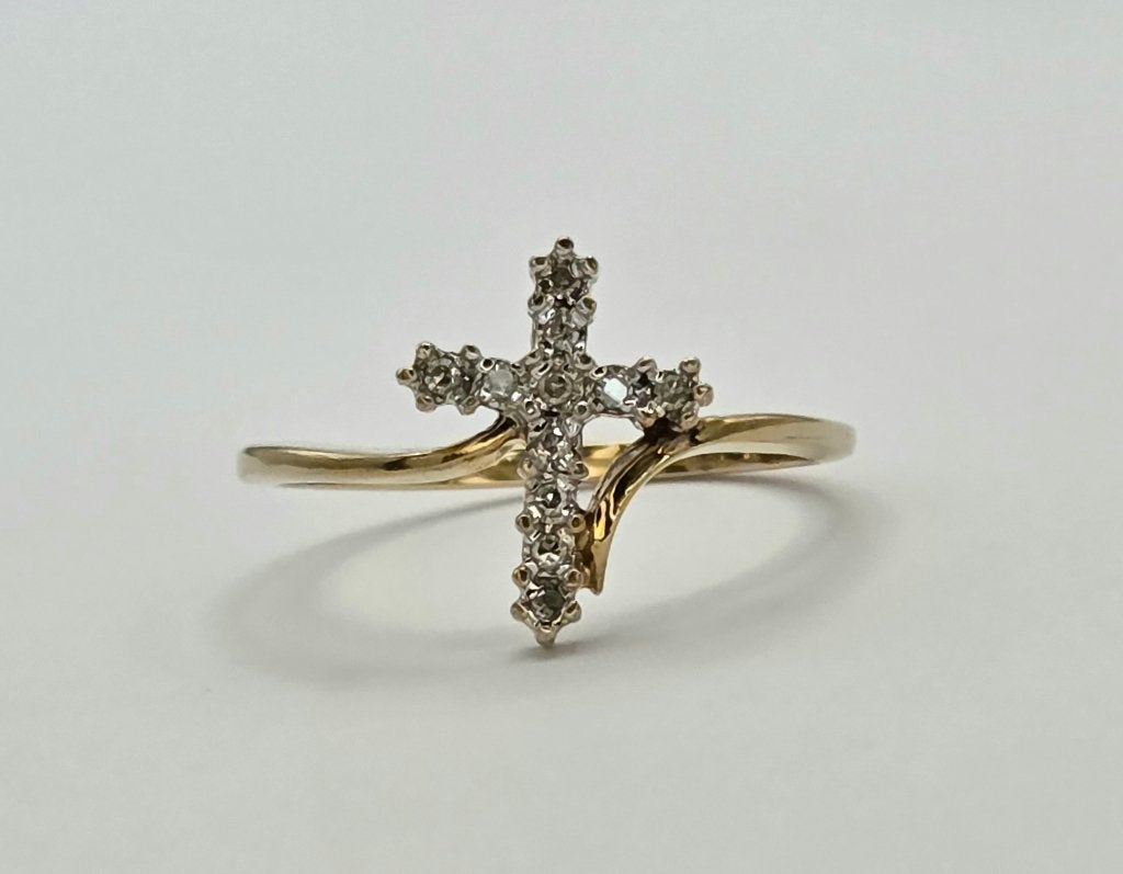 Gouden Vintage kruisje ring diamanten.2026/474, Ophalen of Verzenden, Met edelsteen, Dame, Goud