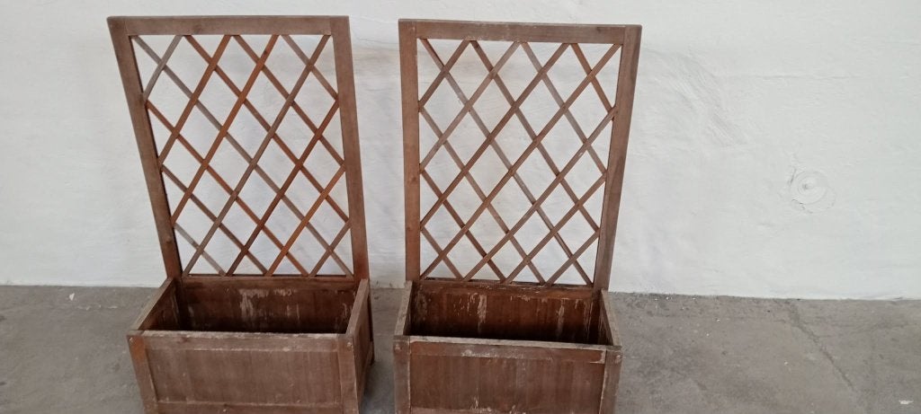 2 houten bloembakken met klimrek – prijs voor beide, Tuin en Terras, Ophalen, Gebruikt, 60 tot 100 cm, 60 cm of meer