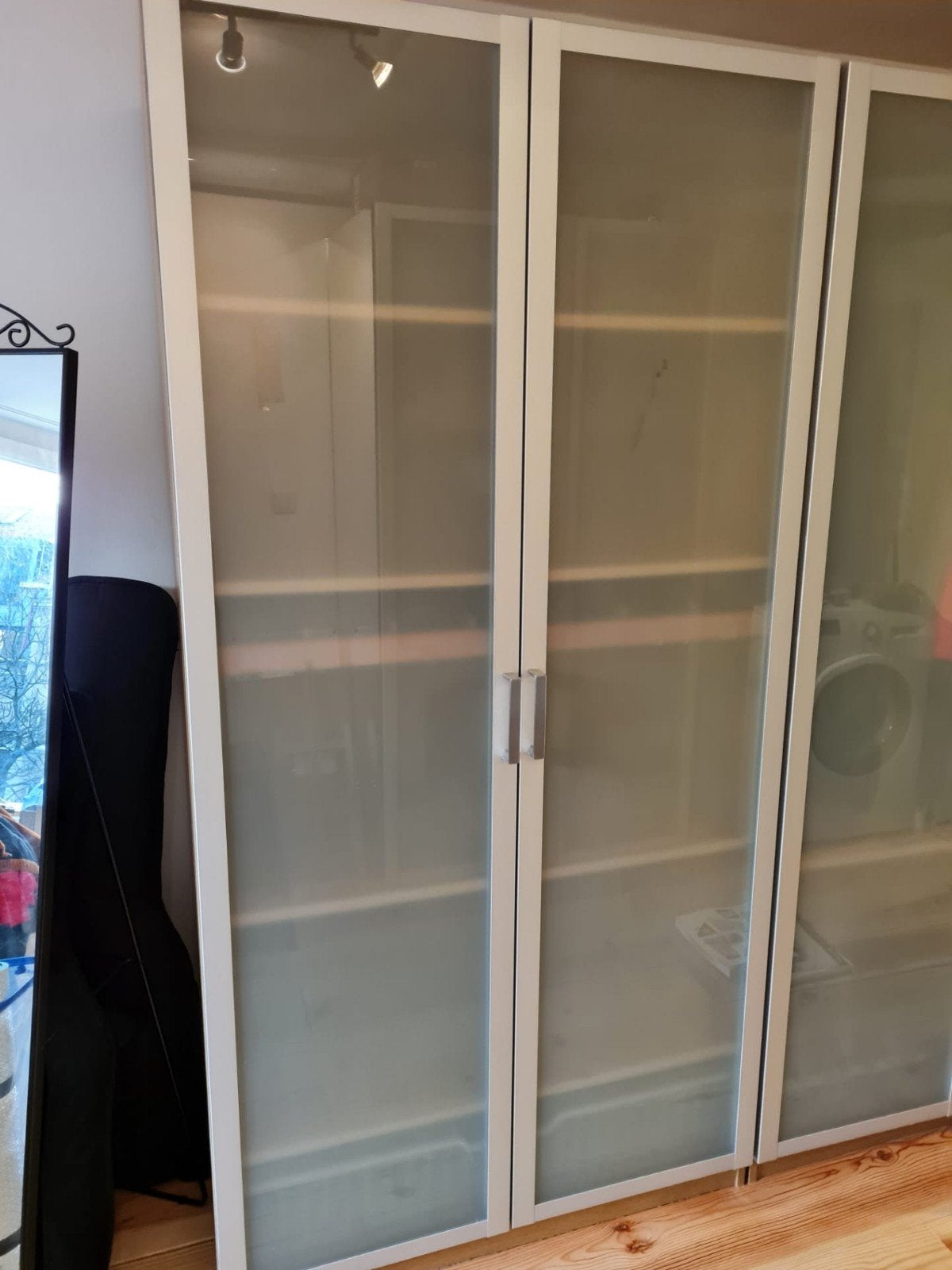 2 armoires IKEA PAX (portes DRAMMEN, verre dépoli/alu), Enlèvement, Utilisé, Verre