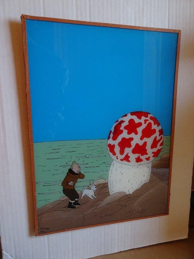 Schilderij bevestigd onder glas Kuifje - De mysterieuze ster, Ophalen of Verzenden, Kuifje, Gebruikt, Plaatje, Poster of Sticker