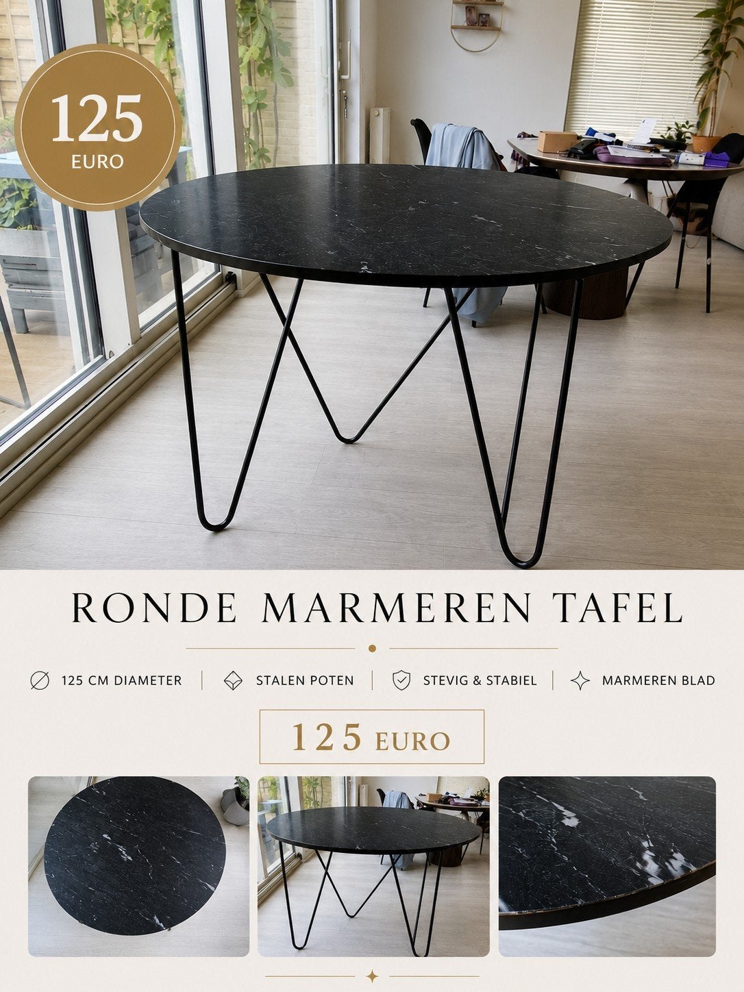 Marmeren eettafel 125 cm, Enlèvement