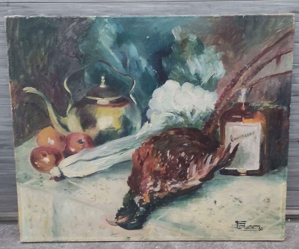 huile sur toile nature morte signe simone lecomte, Antiquités & Art, Enlèvement ou Envoi
