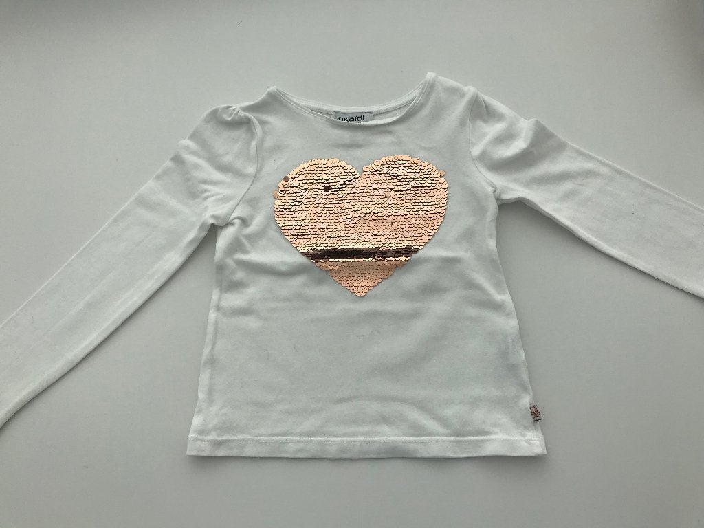 Witte t-shirt van Okaidi maat 98 met pailletten HART, Kinderen en Baby's, Kinderkleding | Maat 98, Okaïdi, Meisje, Ophalen of Verzenden