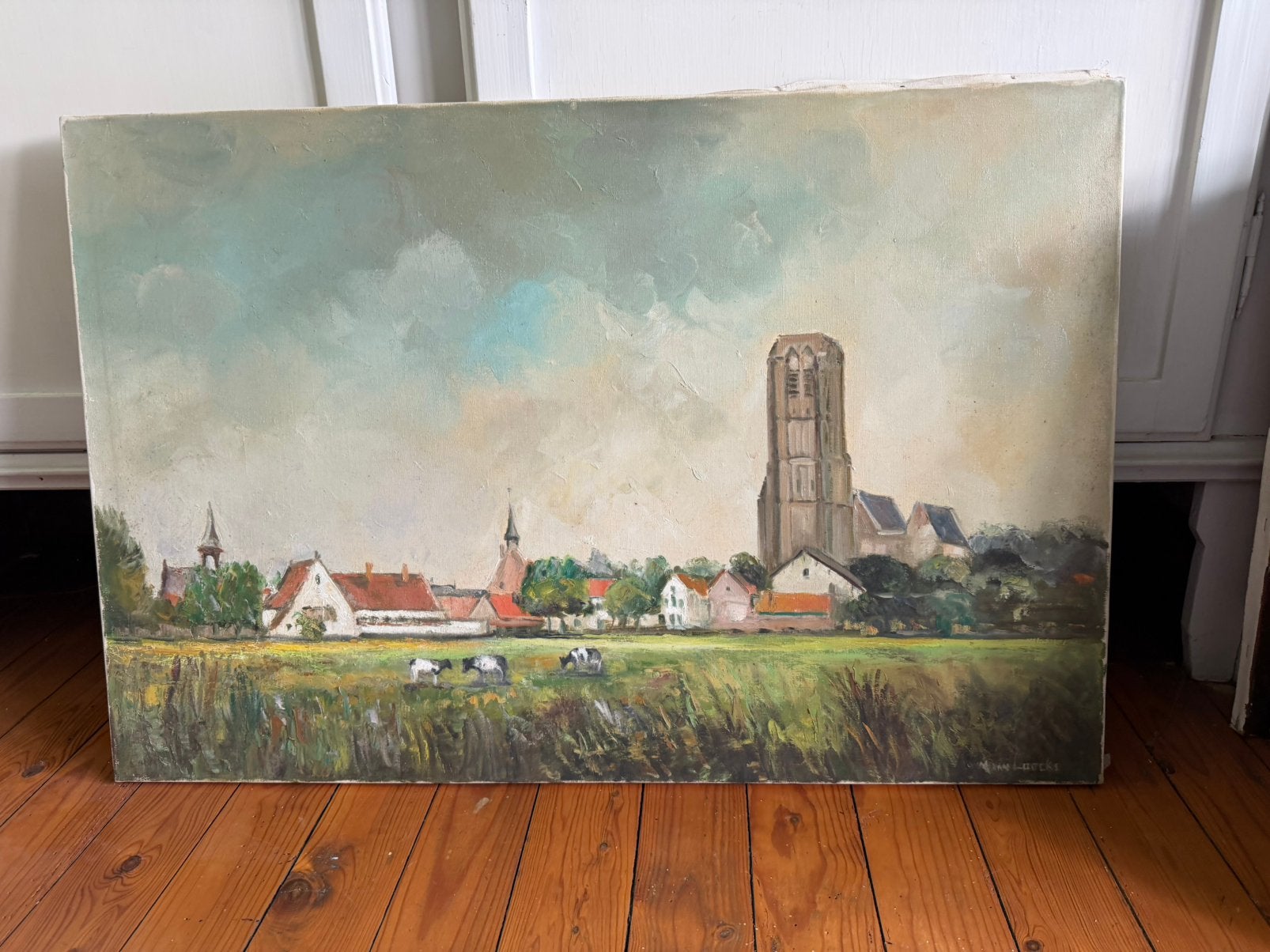 Schilderij - Lissewege (90x60 cm) -olie op doek, Antiek en Kunst, Kunst | Schilderijen | Klassiek, Bloemen, Doek, Ophalen