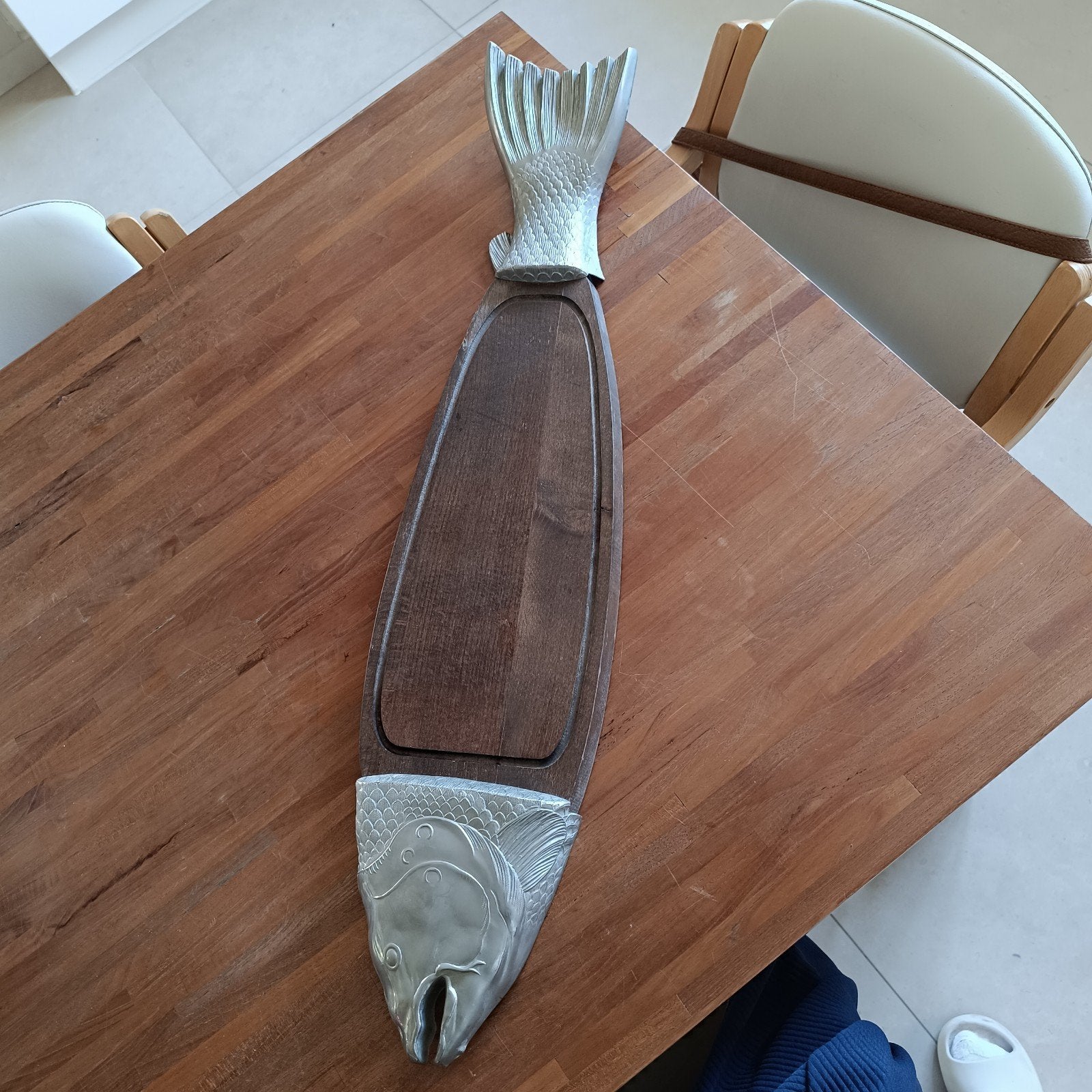 Decoratieve vis serveerplank / schaal – hout en metaal, Ophalen, Hout