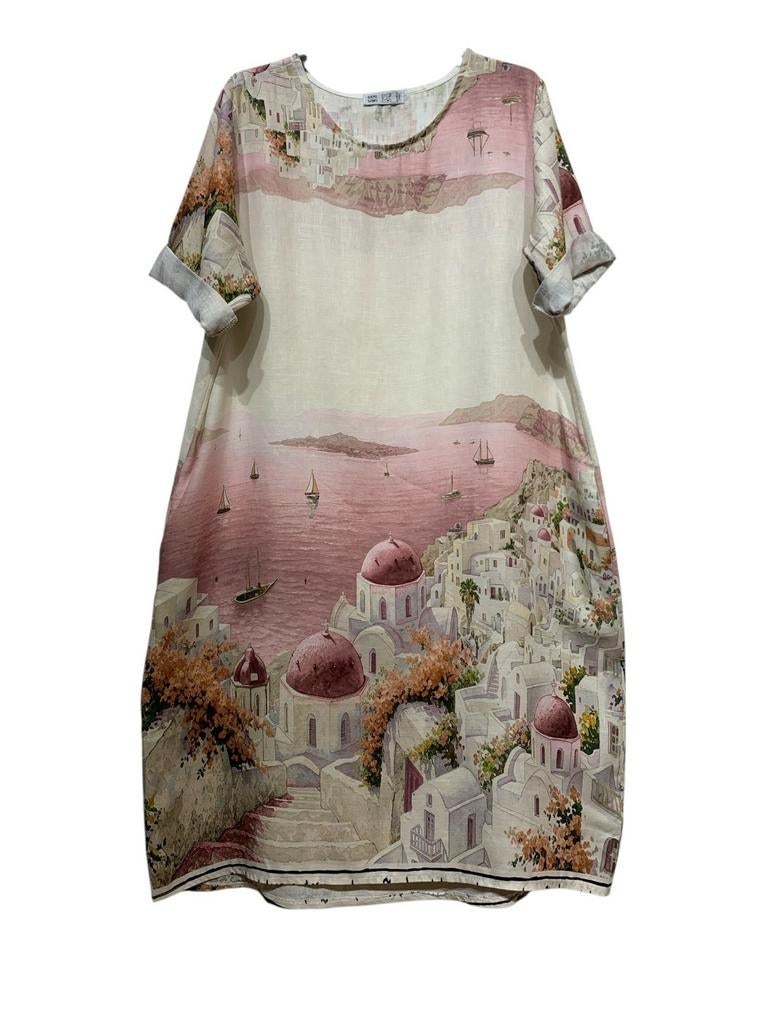 Santorini jurk van 100% LINNEN - Chique en Boheems - [Roze], Verzenden, Jurk