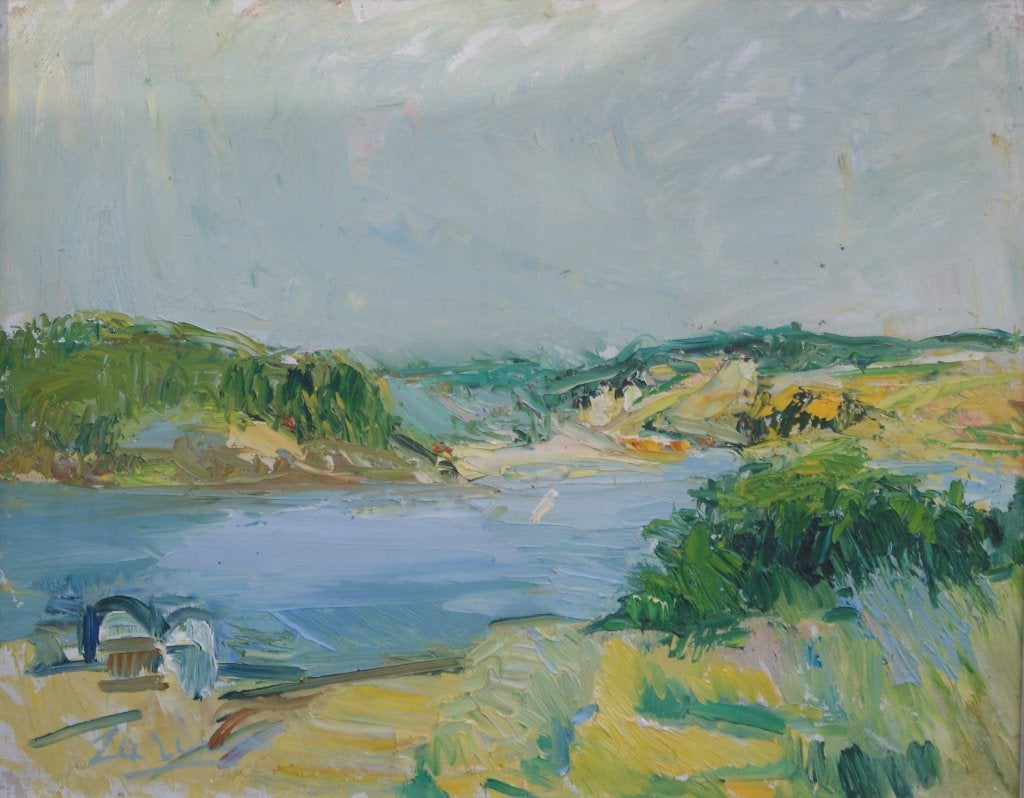 Anna Martinowa Zarina (1907-1984): Rivierlandschap (72x62), Ophalen of Verzenden, Gesigneerd