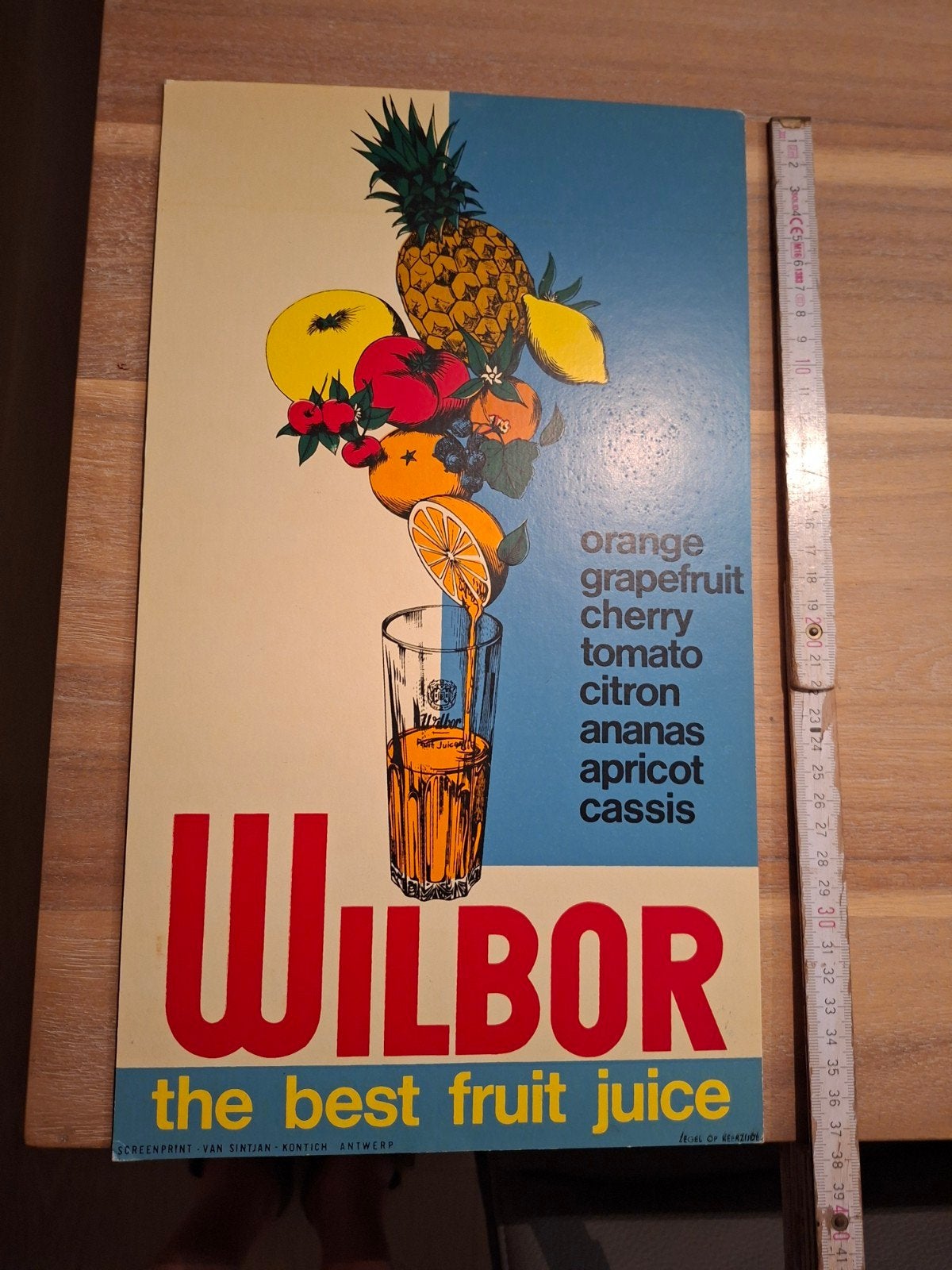 Pancarte Wilbor le meilleur jus de fruits (Rob Otten 1969), Enlèvement ou Envoi, Comme neuf, Panneau publicitaire