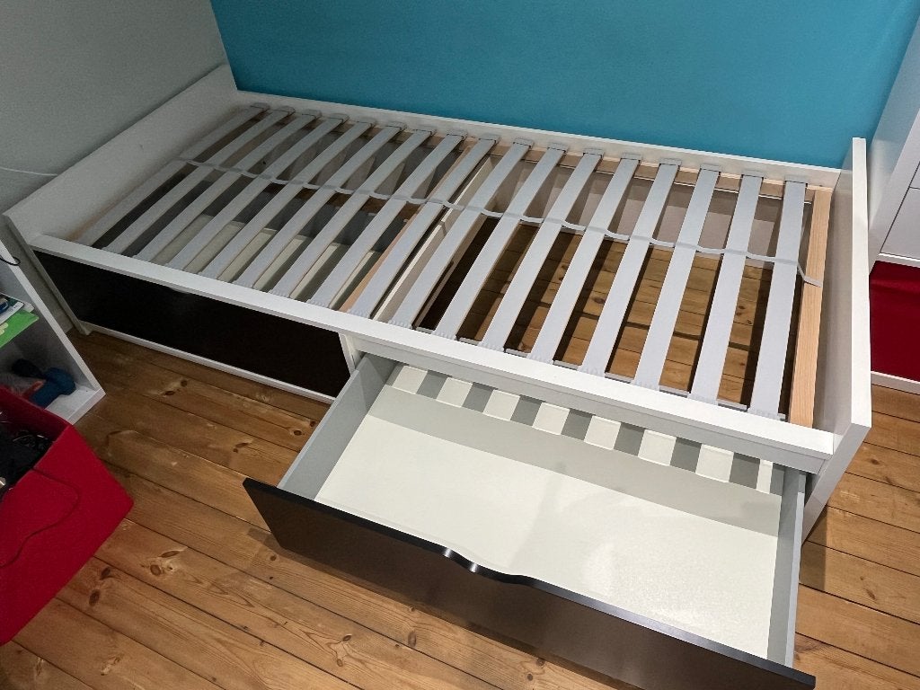 Eenpersoonsbed met lades, Ophalen, Gebruikt, 90 cm, Eenpersoons