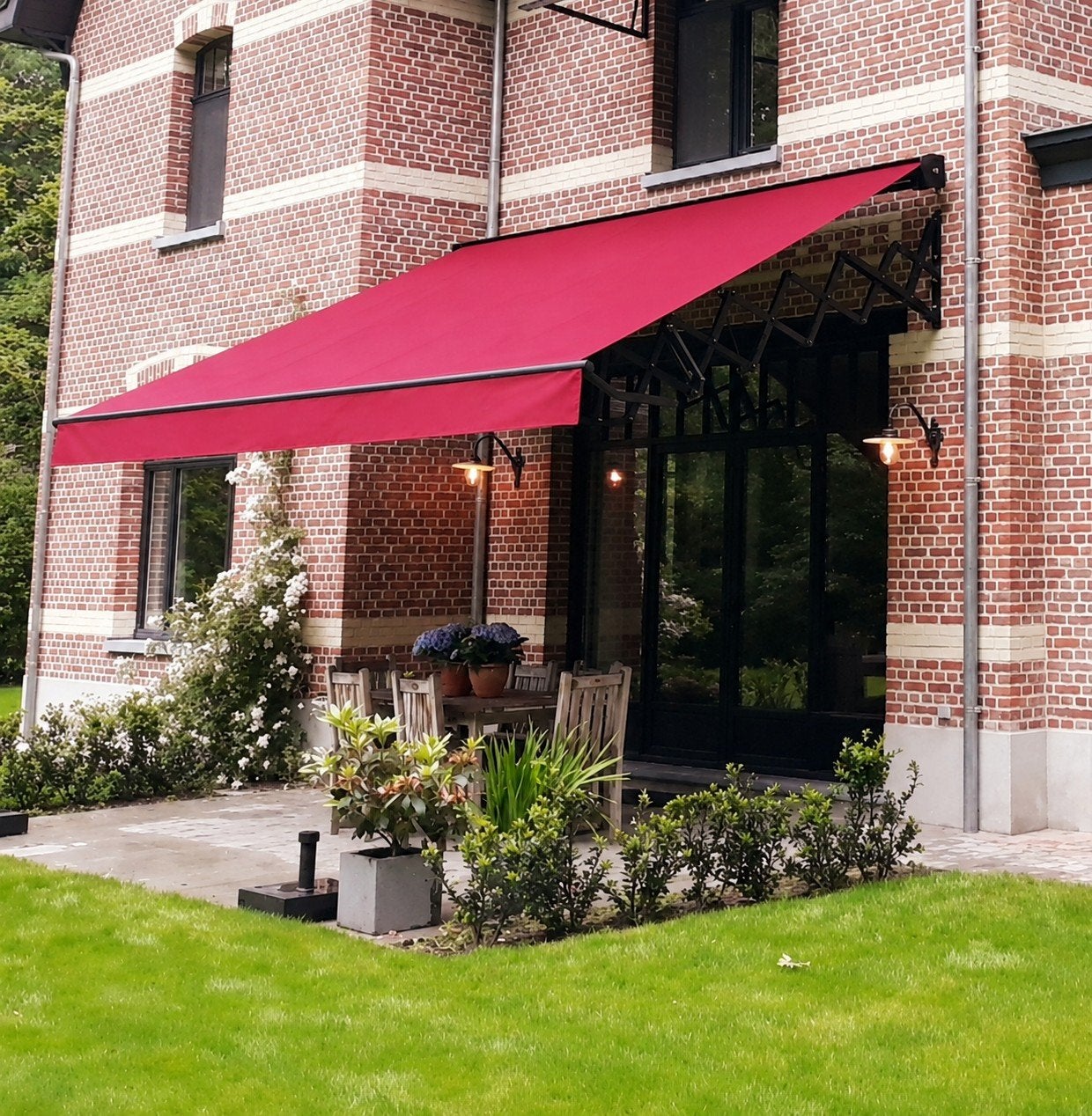 Alfa knikarmscherm / zonnewering  5,00 m x 4,80 m, Tuin en Terras, Zonneschermen, Ophalen, Knikarmscherm