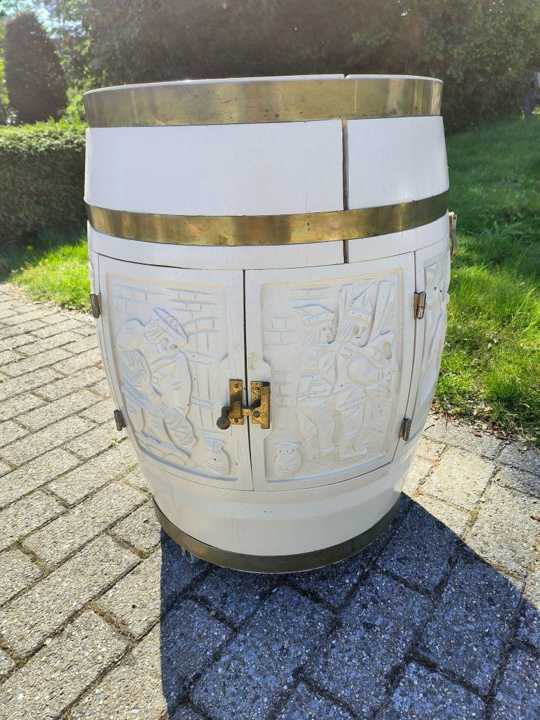 Witte houten ton op wieltjes (73cm hoog), Ophalen, Gebruikt