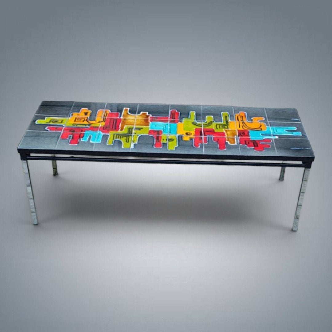 Table basse Vintage en Céramique et Chrome 1970's, Enlèvement