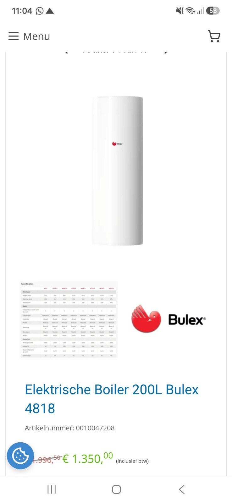 Bulex elektrische boiler 200 l  - nieuw, Bricolage & Construction, Enlèvement, Boiler