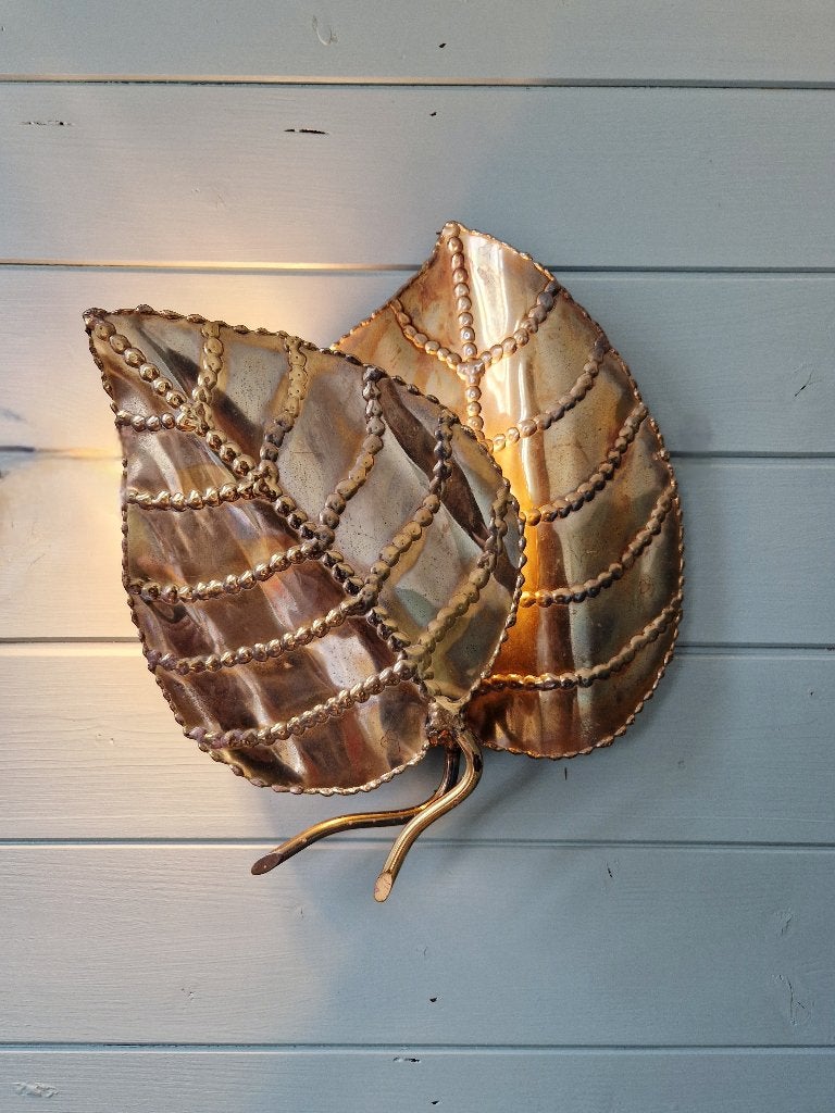 Wandlamp met bloemen in massief messing, 1970, Ophalen of Verzenden