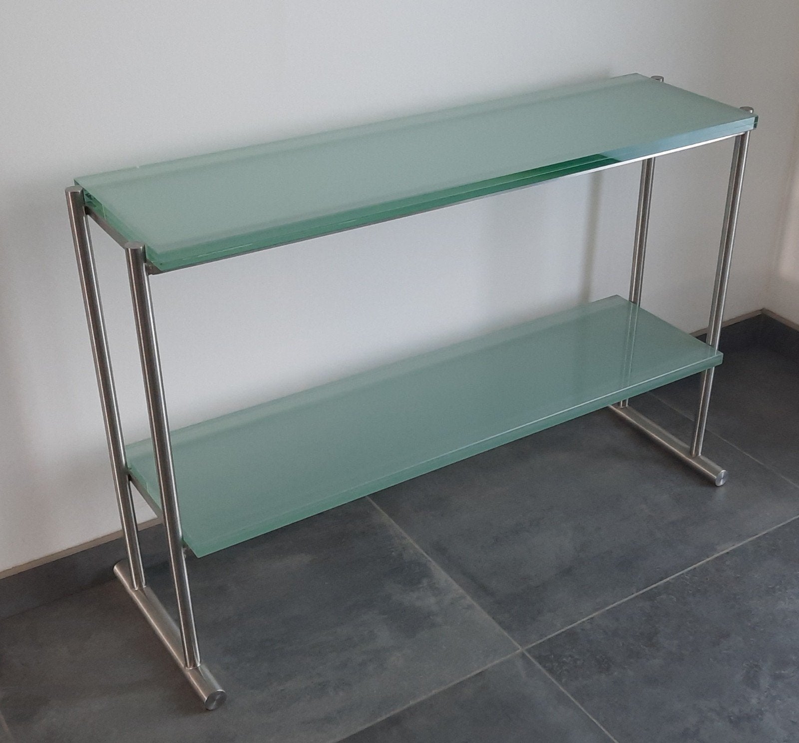 Wandtafel in glas en inox, Ophalen, 50 tot 100 cm, Zo goed als nieuw, Glas