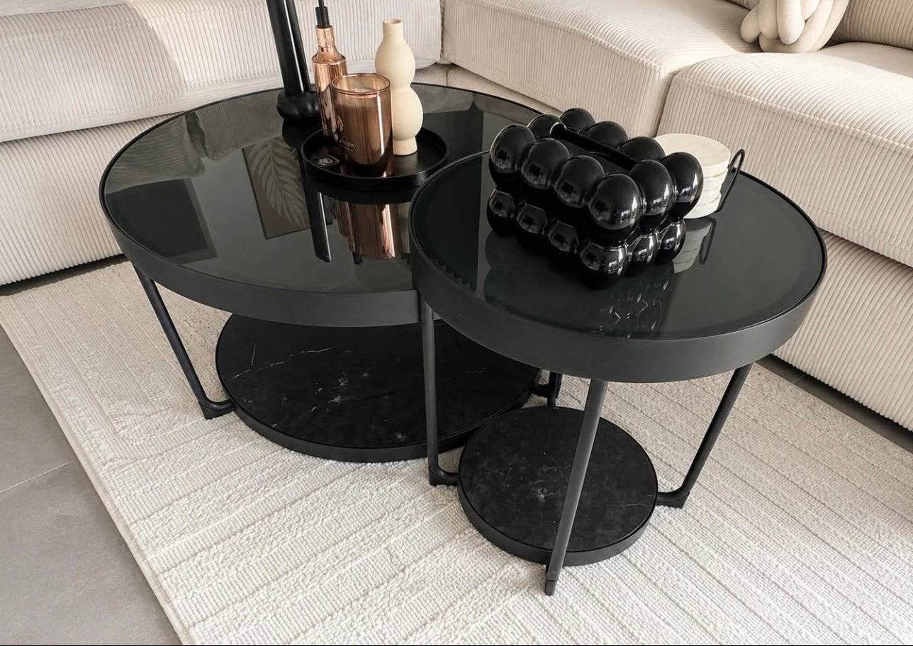 IKEA FRÖTORP – Lot de 2 tables basses design anthracite/noir, Huis en Inrichting, Tafels | Salontafels, Zo goed als nieuw, Glas