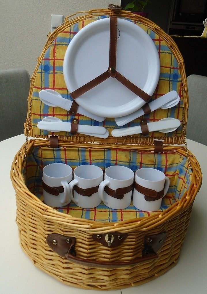 PICKNICKMAND 4 PERSOONS GROOT HALF ROND LICHT 5 NIEUW, Hobby en Vrije tijd, Picknickmanden, Ophalen of Verzenden, Nieuw
