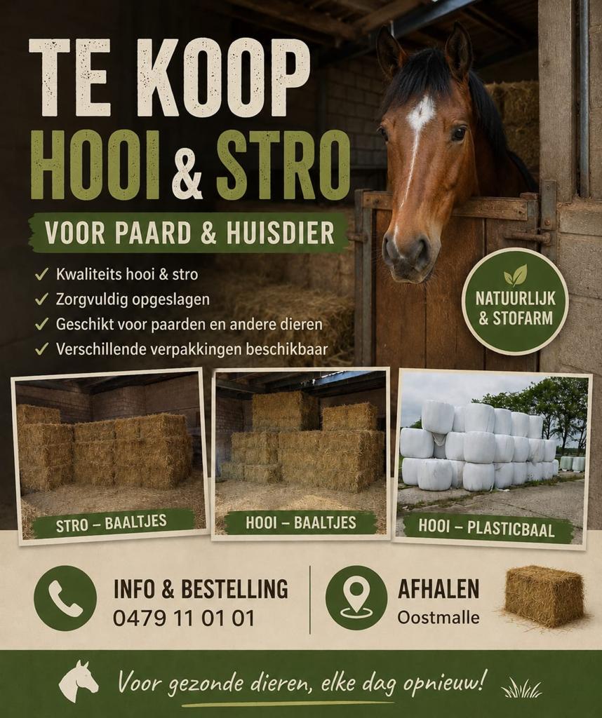 Hooi en stro  in grote en kleine pakken het jaar beschikbaar, Enlèvement