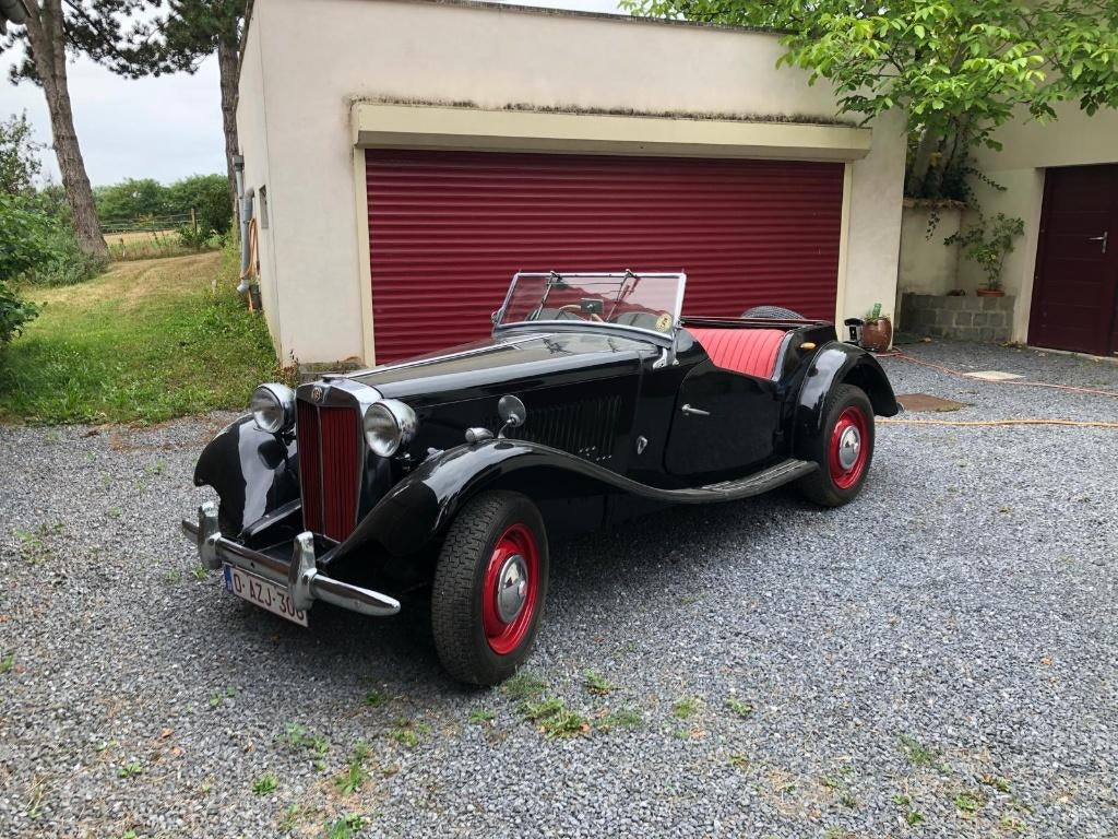 MG TD 1950, Auto's, Achterwielaandrijving, Cabriolet, Zwart, Leder