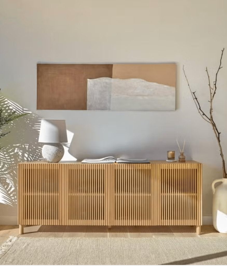 Kave Home 4-deurs dressoir van massief eiken en eikenfineer, Ophalen, Gebruikt, 150 tot 200 cm, Eikenhout