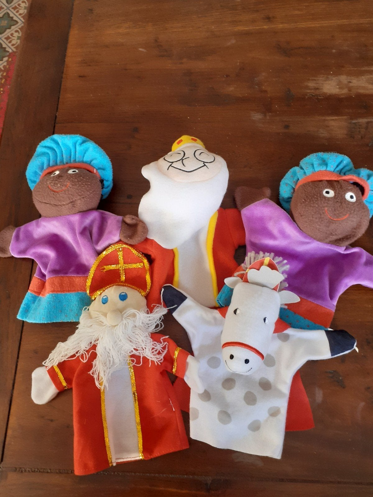 Sinten en Pieten en paard handpoppen poppenkastpoppen, Ophalen of Verzenden