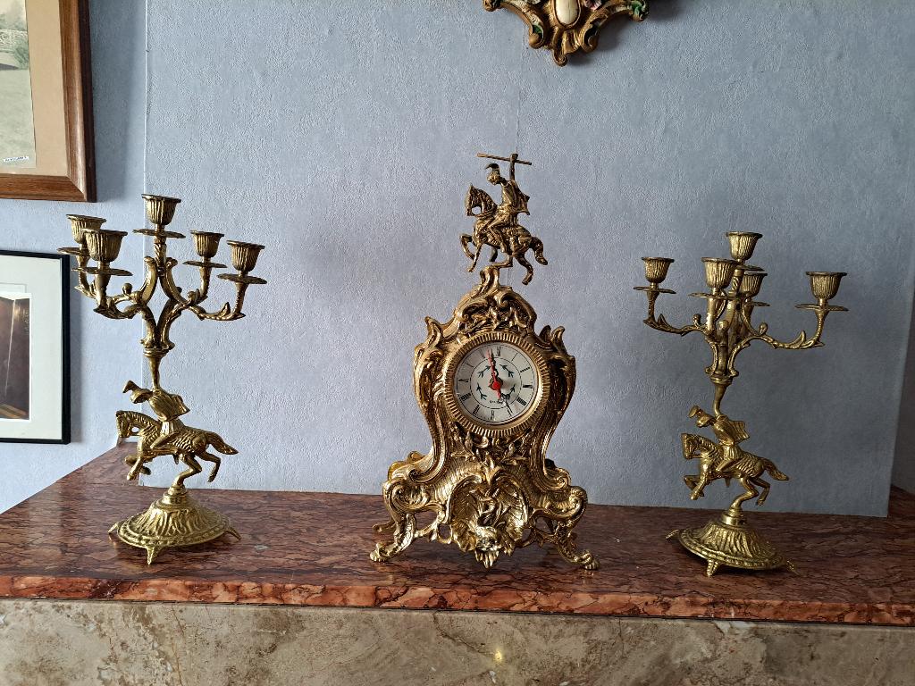 Vintage Franse  werkende klok 2 kandelaars, Antiek en Kunst, Ophalen