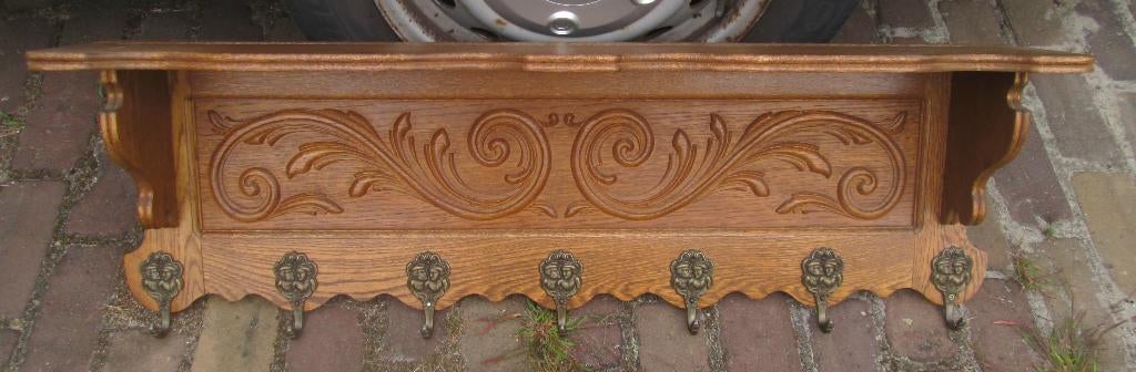 Beau porte-manteau mural rétro en bois avec 7 crochets, Enlèvement ou Envoi, Comme neuf, Bois, Portemanteau mural