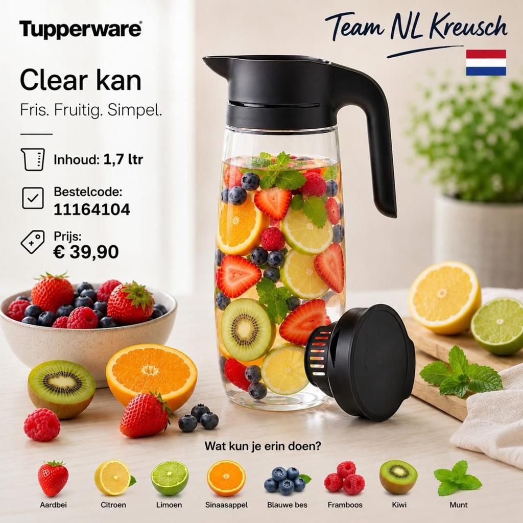Nieuwe clear kan van tupperware 1.7 liter, Ophalen of Verzenden, Nieuw