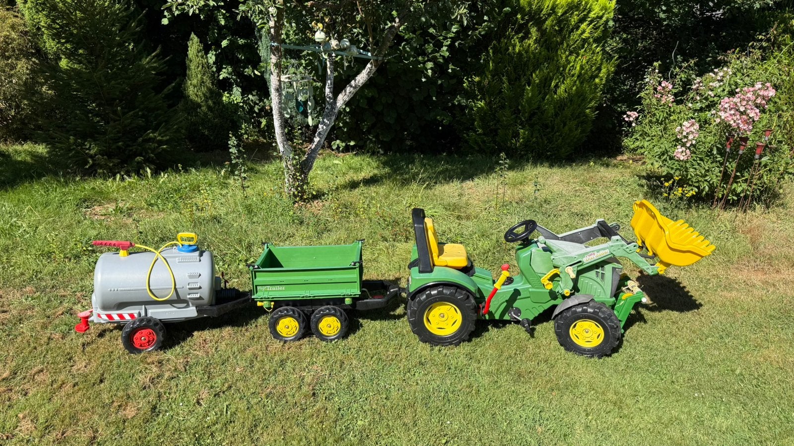 Rolly Toys XTrac Premium John Deere + 2 remorques + treuil, Enlèvement, Comme neuf, Autres marques, Avec chariot ou remorque